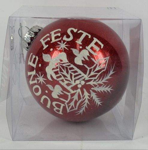 DUE ESSE Vánoční červená perleťová koule Ø 15 cm, dekor 3