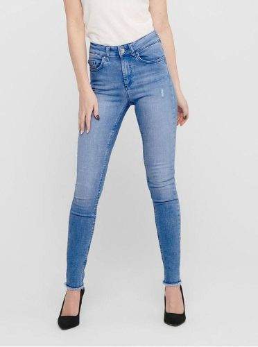 ONLY modré skinny fit džíny s roztřepenými lemy Blush M