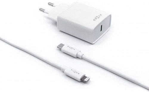 Fixed Set síťové nabíječky s USB-C výstupem a USB-C/Lightning kabelu FIXC18-CL-WH