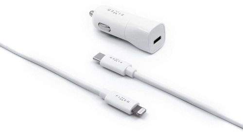 Fixed Set autonabíječky s USB-C výstupem a USB-C/Lightning kabelu FIXCC18-CL-WH