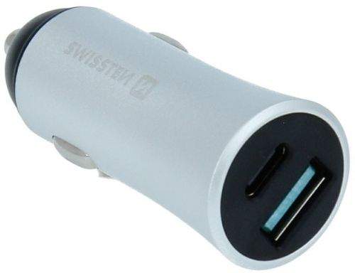 SWISSTEN CL adaptér Power Delivery USB-C + Quick Charge 3.0 36 W Metal 20111640, stříbrný
