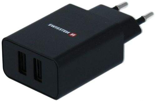 SWISSTEN Síťový adaptér Smart IC 2× USB 2,1 A Power + Datový kabel USB / Lightning MFI 1,2 m 22056000, černý