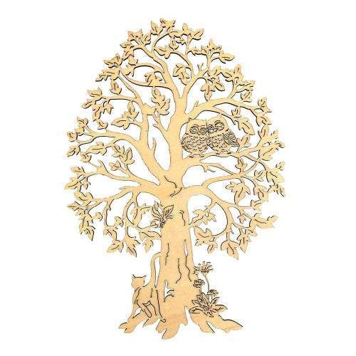 AMADEA Dřevěný strom se sovami, přírodní závěsná dekorace, výška 28 cm