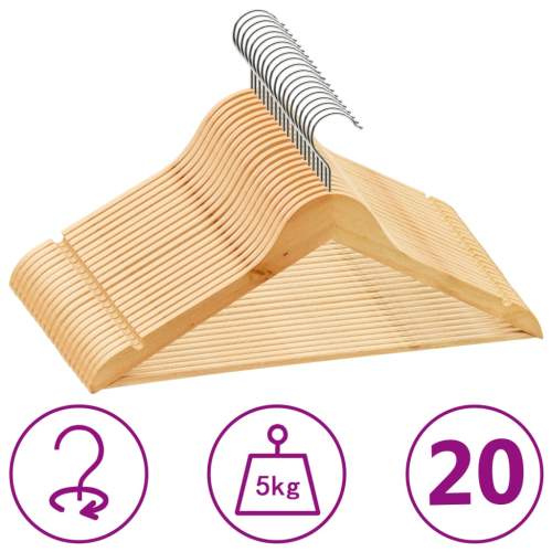 shumee 20 ks šatních ramínek protiskluzové tvrdé dřevo