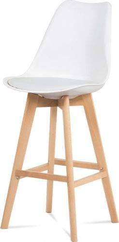 ART Barová židle, bílá plast+ekokůže, nohy masiv buk CTB-801 WT Art
