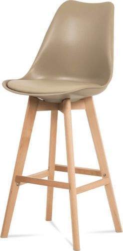 ART Barová židle, cappuccino plast+ekokůže, nohy masiv buk CTB-801 CAP Art