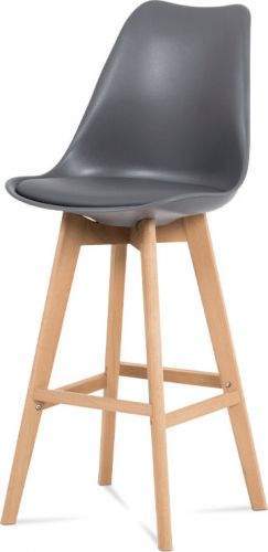 ART Barová židle, šedá plast+ekokůže, nohy masiv buk CTB-801 GREY Art