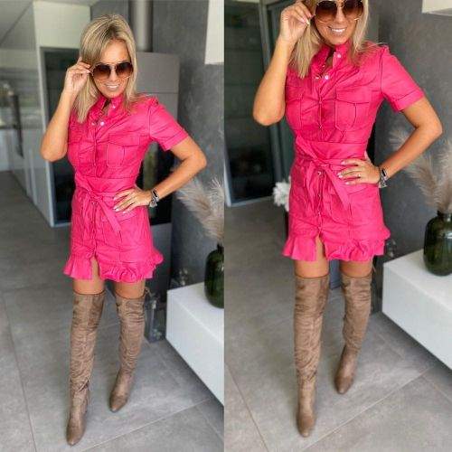 Milujtemodu Luxusní elastické kožené šaty tm. růžové Velikosti oblečení: S, Barva aktualni: Růžová