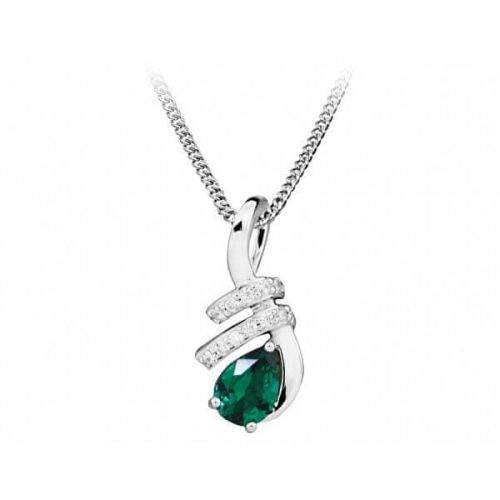 Silver Cat Módní náhrdelník se zirkony a smaragdovým sklem SC379 stříbro 925/1000