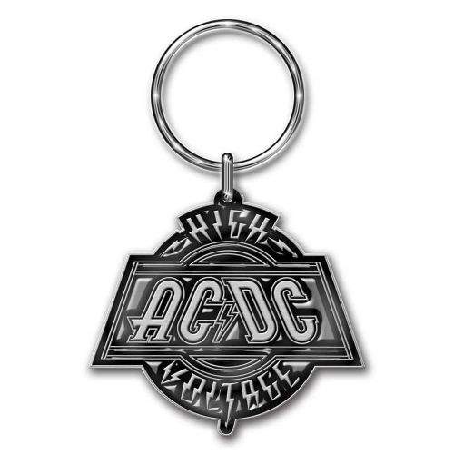 CurePink Přívěsek na klíče Ac/Dc: High Voltage (průměr 4,8 cm) kovový