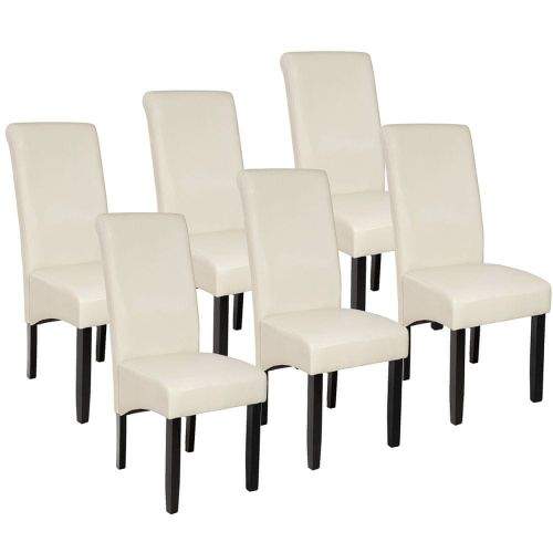 tectake 6 Jídelní židle ergonomické, masivní dřevo - krémová