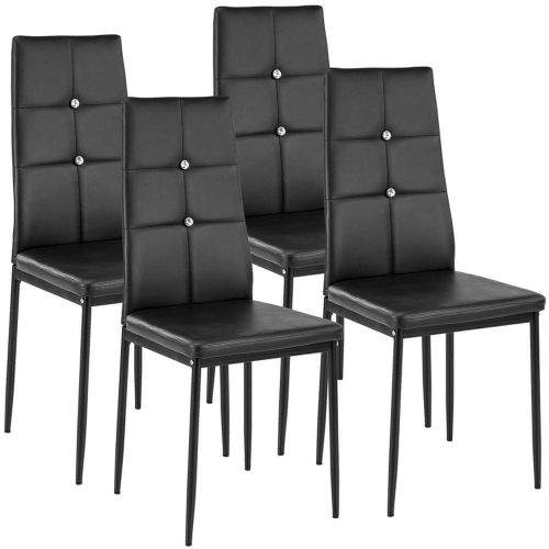 tectake 4 Jídelní židle, ozdobné kamínky - černá