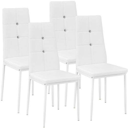 tectake 4 Jídelní židle, ozdobné kamínky - bílá