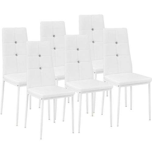 tectake 6 Jídelních židlí, ozdobné kamínky - bílá