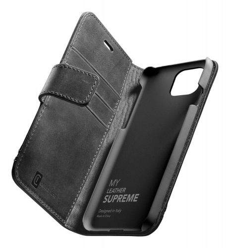 CellularLine Prémiové kožené pouzdro typu kniha Supreme pro Apple iPhone 12 mini SUPREMECIPH12K, černé
