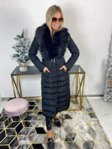Milujtemodu Kabátková LONG bunda s kožichem černé barvy Velikosti oblečení: L, Barva aktualni: Černá