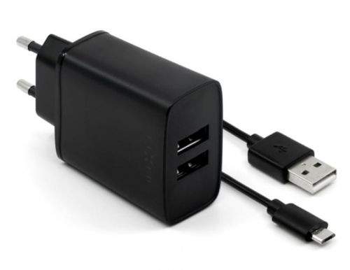 Fixed Set nabíječky s 2xUSB a USB/micro-USB kabelu, 1 m, 15W Smart Rapid Charge, černá FIXC15-2UM-BK
