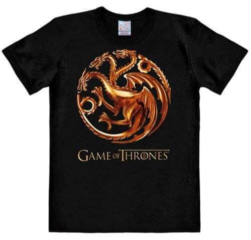 CurePink Pánské tričko Game Of Thrones: Targaryen Dragons (L) černé bavlna