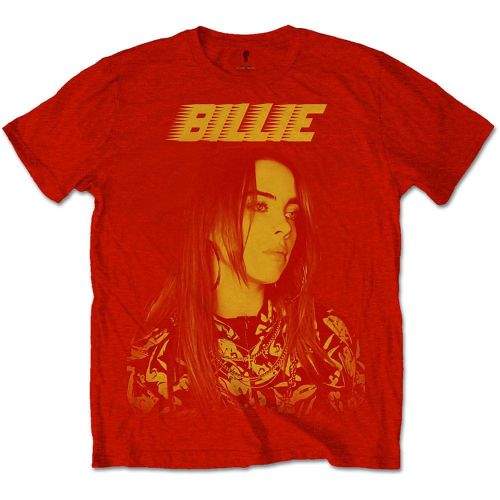 CurePink Pánské tričko Billie Eilish: Racer Logo Jumbo (S) červená