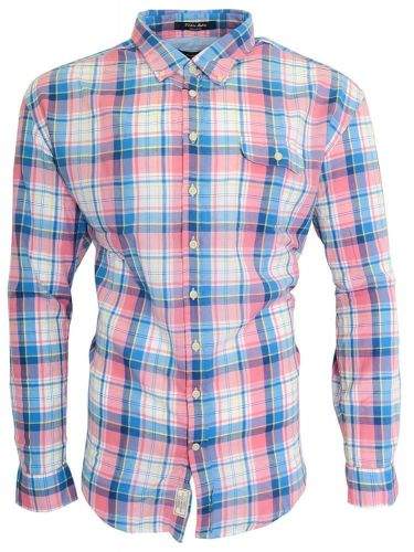 Gant Růžovo-modrá károvaná košile Gant Světlá XXL, Rukáv: Dlouhý