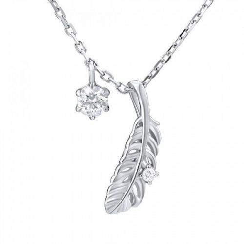 Silvego Decentní náhrdelník pírko s krystaly Swarovski MW11173S stříbro 925/1000