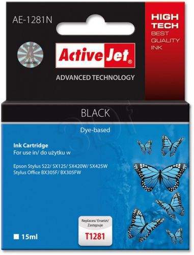 Action ActiveJet ink cartr. Eps T1281 Black S22/SX125/SX425 100% NEW AE-1281