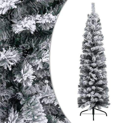 shumee Úzký umělý vánoční stromeček zasněžený zelený 150 cm PVC