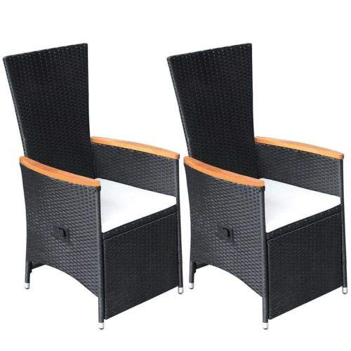 shumee Nastavitelné zahradní židle 2 ks s poduškami polyratan černé