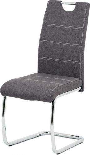 ART Jídelní židle, šedá látka, bílé prošití, kov chrom HC-482 GREY2 Art
