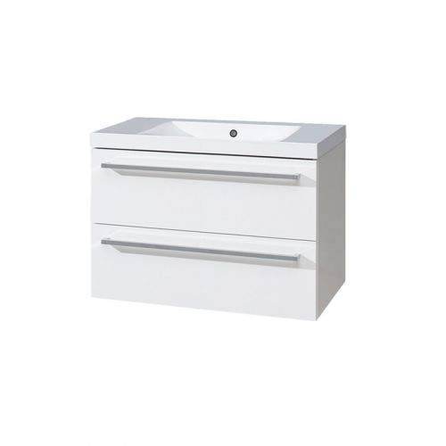MEREO Bino koupelnová skříňka s umyvadlem z litého mramoru 80 cm, bílá/bílá, 2 zásuvky CN661M