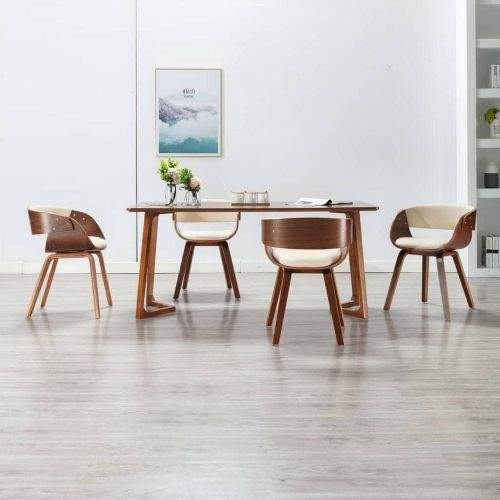 shumee Jídelní židle 4 ks krémové ohýbané dřevo a umělá kůže