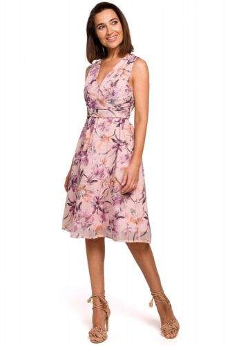 Stylove Denní šaty S225 - Style růžová s květy 2XL