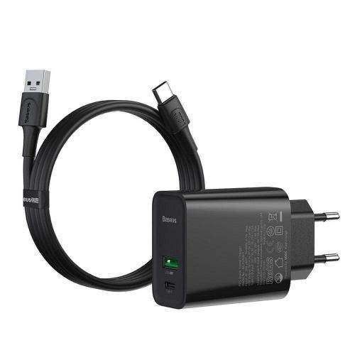 BASEUS Fast Wall nabíječka + kabel USB-C QC 4.0 1m, černá