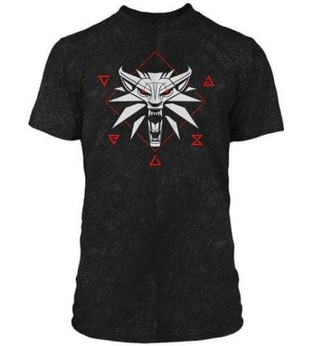 CurePink Pánské tričko The Witcher 3|Zaklínač 3: Wolf Signs (S) černé polyester