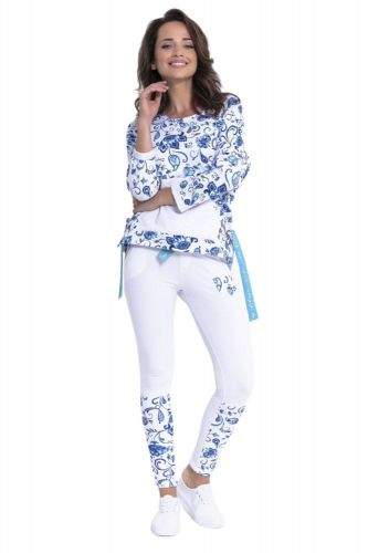 Fobya Dlouhé kalhoty F879 - Fobya bílo-modré květy L