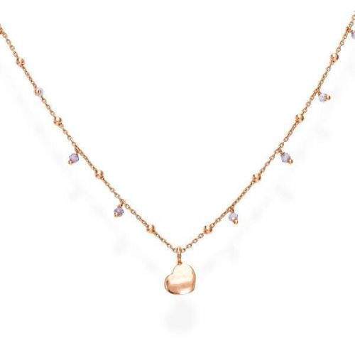 Amen Růžově pozlacený stříbrný náhrdelník s krystaly a srdcem Candy Charm CLCURL3 stříbro 925/1000
