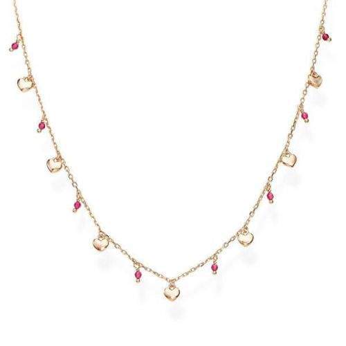 Amen Růžově pozlacený stříbrný náhrdelník s krystaly a srdíčky Candy Charm CLMICURRO stříbro 925/1000