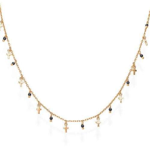 Amen Růžově pozlacený náhrdelník s krystaly a křížky Candy Charm CLMICRRN stříbro 925/1000