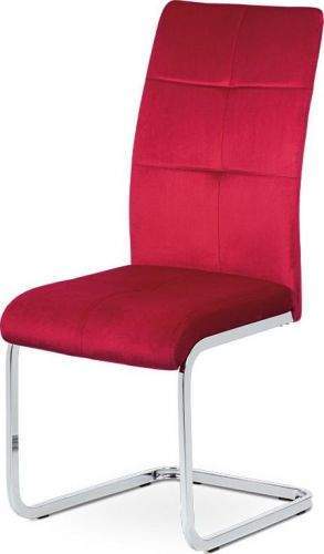 ART Jídelní židle, červená sametová látka, kovová pohupová chromovaná podnož DCL-440 RED4 Art