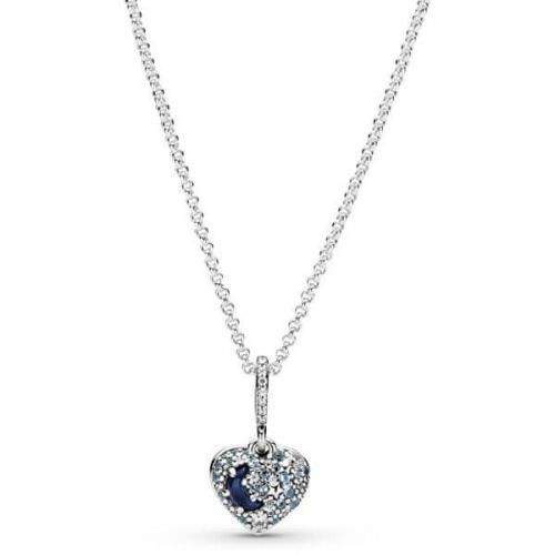 Pandora Jemný stříbrný náhrdelník Srdce s modrým měsícem a hvězdičkami 399232C01-50 (řetízek, přívěsek) stříbro 925/1000