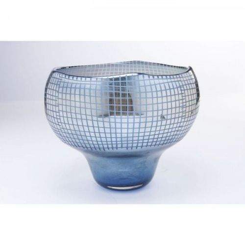 KARE Modrá skleněná váza Grid Luster Blue 28cm