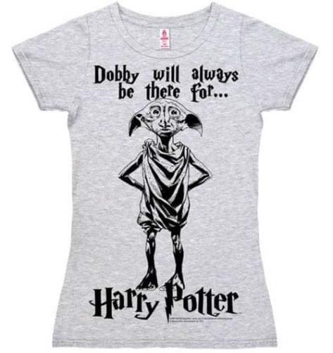 CurePink Dámské tričko Harry Potter: Dobby Logo (XS) šedé bavlna