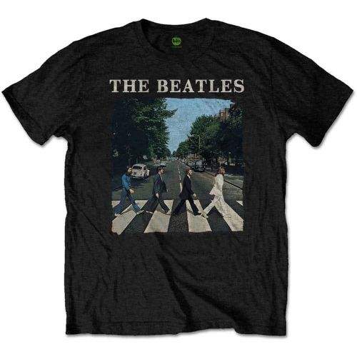 CurePink Pánské třičko The Beatles: Abbey Road & Logo (L) černé bavlna