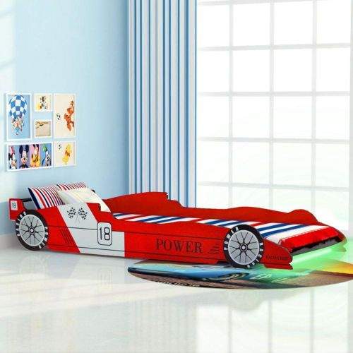 shumee Dětská LED postel závodní auto, 90x200 cm, červená