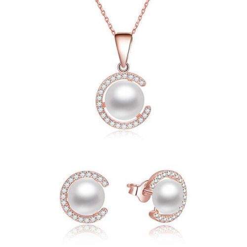 Beneto Pozlacená souprava šperků ze stříbra s pravými perlami AGSET285P-ROSE (náhrdelník, náušnice) stříbro 925/1000