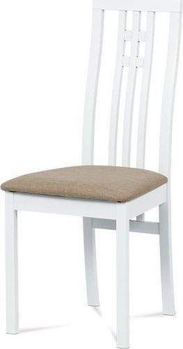 ART Jídelní židle, masiv buk, barva bílá, látkový béžový potah BC-2482 WT Art