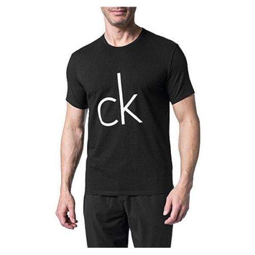 Calvin Klein Pánské triko CK Sleep Cotton S/S Crew Neck NB1164E-5WA Black With Logo (Velikost XL)