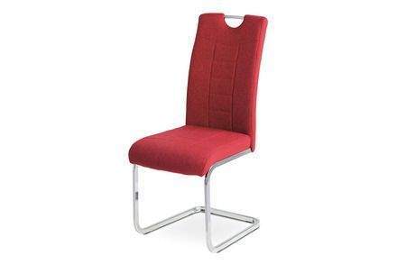 Autronic Jídelní židle, červená látka, kovová pohupová chromovaná podnož - DCL-404 RED2