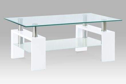 Autronic Konferenční stolek 110x60x45 cm, bílý lesk / čiré sklo 8 mm - AF-1024 WT