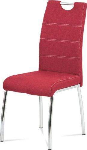 ART Jídelní židle, potah vínově červená látka, bílé prošití, kovová čtyřnohá chromovaná podnož HC-485 RED2 Art